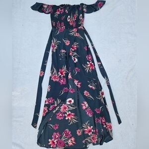 Windsor Floral Off-Shoulder Ruched Teal Flowy Dress Womens S